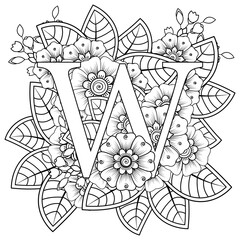 Mehndi flower for henna, mehndi, tattoo, decoration. decorative ornament in ethnic oriental style. doodle ornament. outline hand draw illustration. coloring book page.