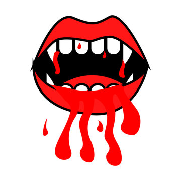 monster. Image of the mouth of vampires. Creepy lips in blood icon