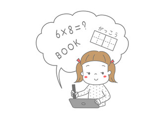 タブレット端末を使って学習している女の子