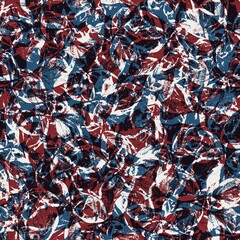 Seamless abstract leaf pattern in flat red blue black white. High quality illustration. Abstract design of red and blue overlaid to form a modern attractive abstract seamless surface design.