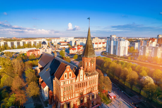 Central Park City Kaliningrad Russia Fishing Village Sunset Summer Day, Aerial Top View