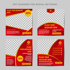 Banners set creative fast food red and yellow concept vector template advertising