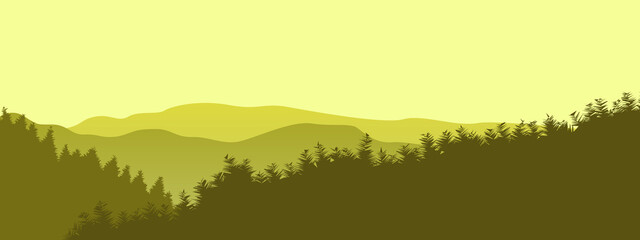 Fototapeta premium Pine Forest with Hill Banner, Background Design Template. Nature Banner, Background Design Template.
