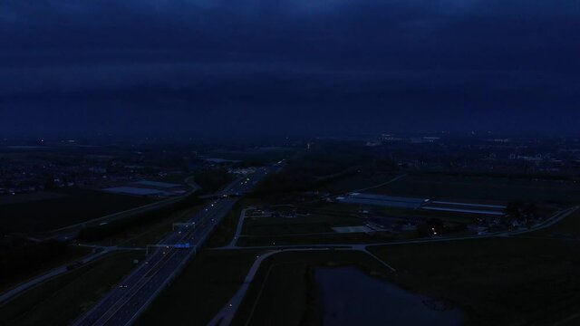 Flash Of Thunderlight On The Night Sky Over The Field. static shot 