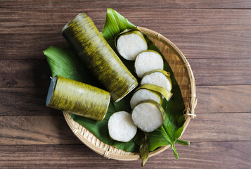 Glutinous rice is wrapped with lerek or banana leaf encased in bamboo culm and cooked in open fire...