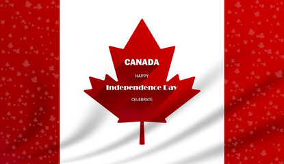 Happy patriotic celebration Canada Day with red flag maple leaf.