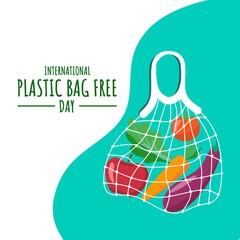 Eco concept, fruit and vegetables in a mesh bag, as a banner, poster or template, International Plastic Bag Free Day, vector illustration.