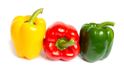 sweet pepper, red, green, yellow paprika, isolated on white background