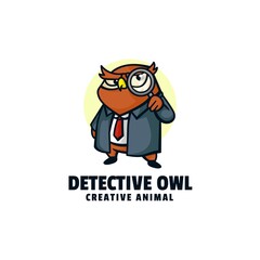 Vector Logo Illustration Detective Owl Mascot Cartoon Style.