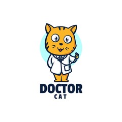 Vector Logo Illustration Doctor Cat Mascot Cartoon Style.