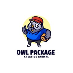 Vector Logo Illustration Owl Package Mascot Cartoon Style.
