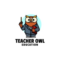 Vector Logo Illustration Teacher Owl Mascot Cartoon Style.