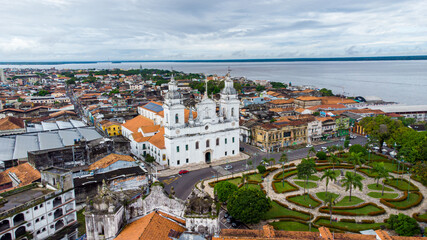 Belem, Para, Brazil - Circa May 2021 - Aerial view of the Metropolitan Cathedral of Belem or 