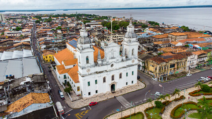 Belem, Para, Brazil - Circa May 2021 - Aerial view of the Metropolitan Cathedral of Belem or 