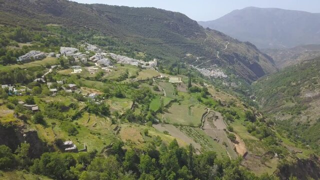 Villages of Bubion and Pampaneira in Las Alpujarras from the air. Granada, Spain.
