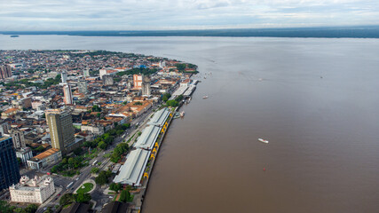 Fototapeta na wymiar Aerial view of Estação Das Docas in Belém, Pará, Brazil.