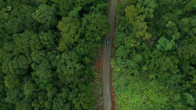 Off-road SUV car driving. Drone footage of Suva, Fiji. Drone footage of Suva, Fiji