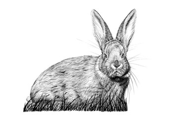 Hand drawn rabbit, sketch graphics monochrome illustration on white background