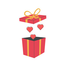 Open gift box with fly hearts