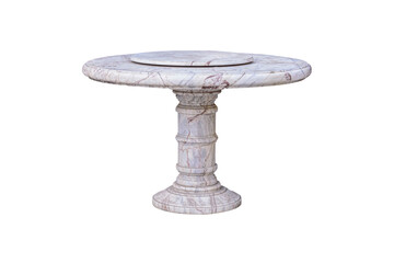 Antique chinese round marble dining table with rotating tray isolated on white background