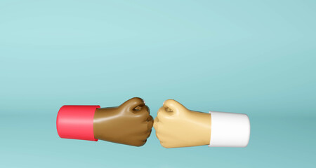 Greeting gesture by Fists collide. 
 spaced greetings or social distancing for protection coronavirus or covid-19. 3d render illustration.