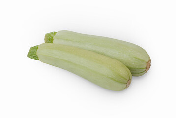 Two fresh young vegetable marrows isolated on white background.