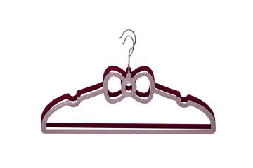 Two velvet plastic clothes hangers isolated on white background