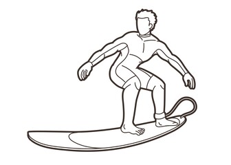 Surfing Sport Man Surfer Action Cartoon Graphic Vector