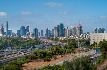 Fototapeta na wymiar View of Tel Aviv skyline from University hill. 