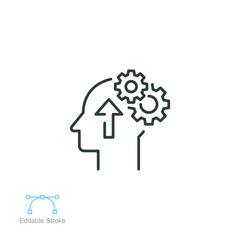 Cognitivity icon, improvement cognitive ability, human brain mental strength, Brainstorming   analytical mindset solving. editable stroke. vector illustration. design on white background. EPS 10