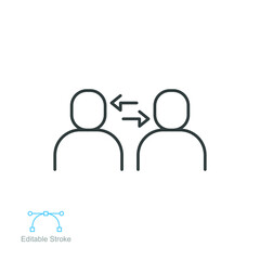 Interpersonal relationship icon, acquaintance skill.  close care conversation. Two people interacting and associating  each other. Editable stroke vector illustration design on white background EPS 10