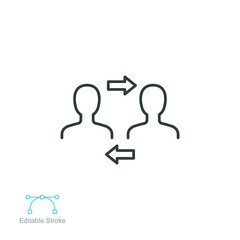 Interpersonal relationship icon, acquaintance skill.  close care conversation. Two people interacting and associating  each other. Editable stroke vector illustration design on white background EPS 10