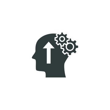 Cognitivity Icon, Improvement Cognitive Ability, Human Brain Mental Strength, Brainstorming   Analytical Mindset Solving. Solid Style Pictogram. Vector Illustration. Design On White Background. EPS 10