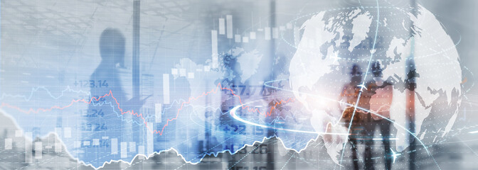Global stock market trading. Background with 3D model of the globe