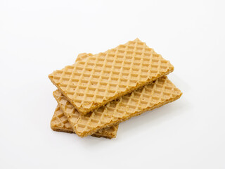 Stack of waffles isolated on white background.