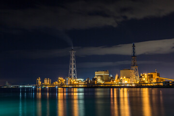 工場夜景，港，夕焼け，海