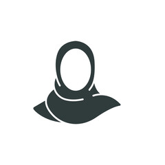 Women hijab icon. female saudi arab. islam lady. Beautiful muslim girl avatar cover. head scarf Eastern  Clothing logo. solid style pictogram. Vector illustration. Design on white background. EPS 10