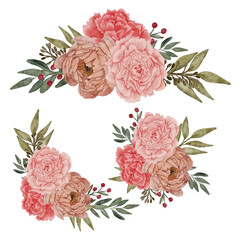 peony floral arrangement watercolor painted collection