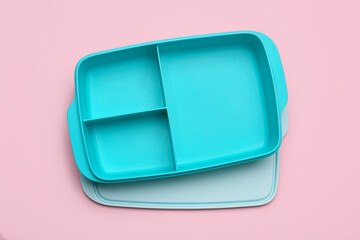 Empty school lunchbox on color background