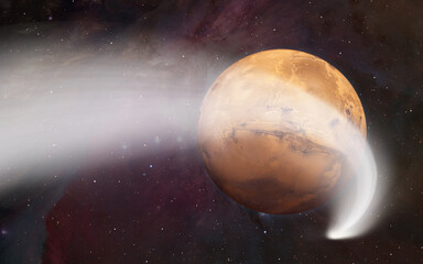 Obraz na płótnie Canvas Comet in the space with Planet Mars 