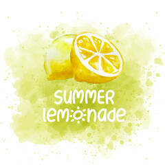 fresh watercolor summer banner with lemon