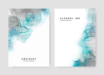 Original A4 abstract brochure cover layout for flyers and booklets, luxury elegant fluid backgrounds set for business, unique watercolor design elements with alcohol ink texture, 	
