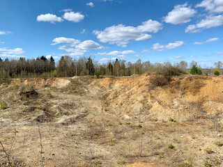 Large quarry in the Naro-Fominsky district of the Moscow region in the spring. Russia
