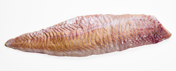 Raw fish fillet on white background