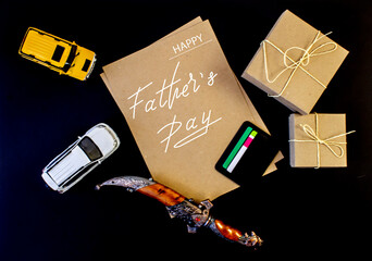 Fototapeta premium Happy Father's Day. Flat lay on father's day theme.