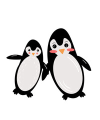 penguins, penguins in flat graphic, graphic illustration of penguins on a white background, animals on a white background
