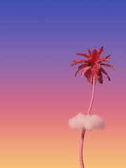 pink palm tree tropical sunset cloud minimal 3d rendering