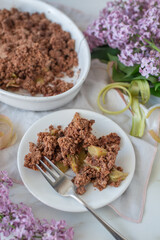  home made rhubarb chocolate crumble