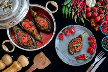 Stuffed eggplant in the plate