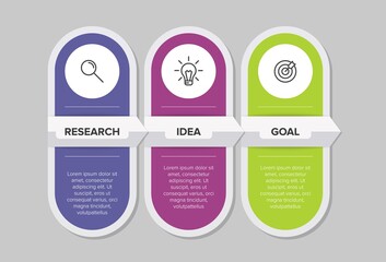Concept of arrow business model with 3 successive steps. Three colorful graphic elements. Timeline design for brochure, presentation. Infographic design layout.